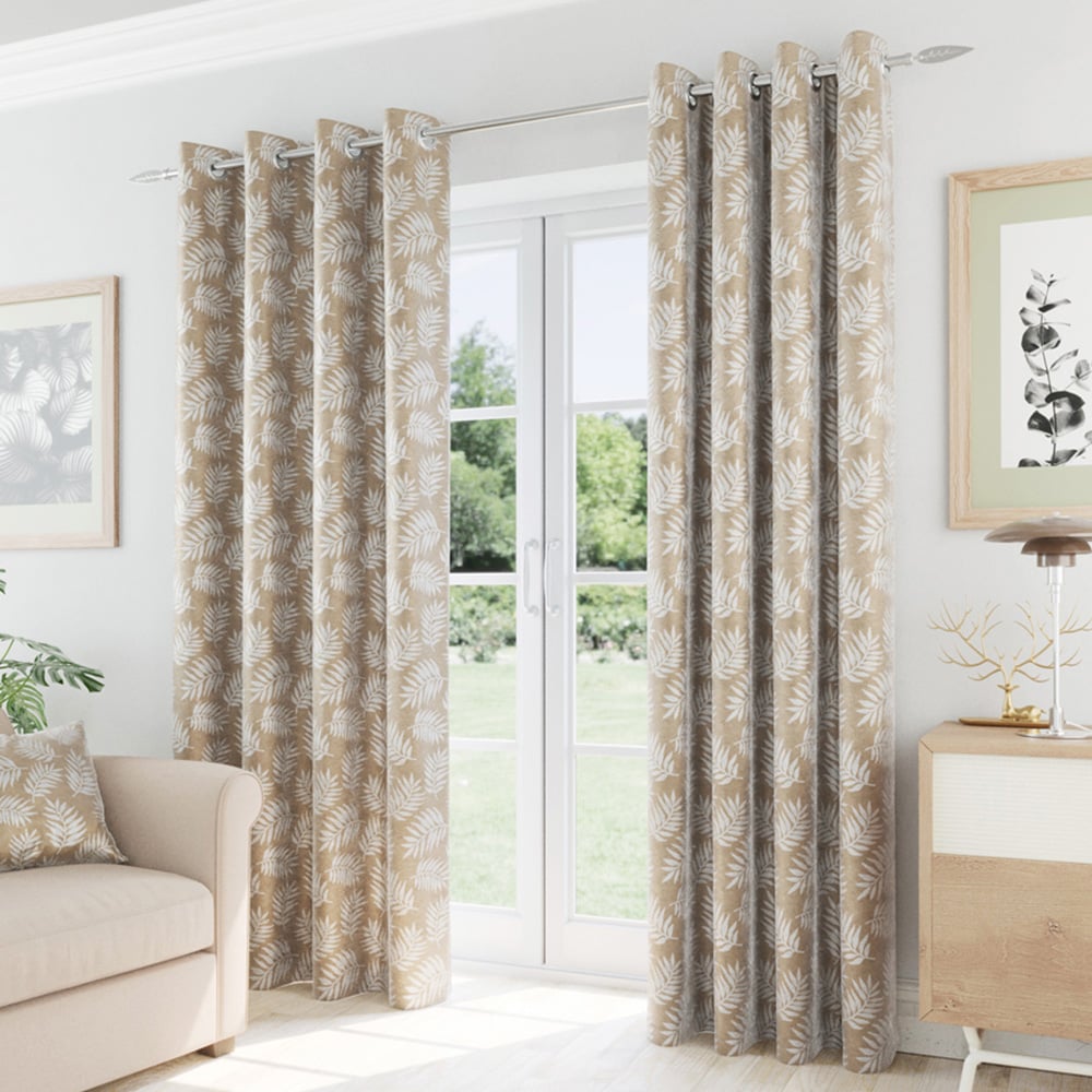 Enhanced Living Oakland Latte Leaf Print Blackout Eyelet Thermal Curtains 117 x 137cm Image 1