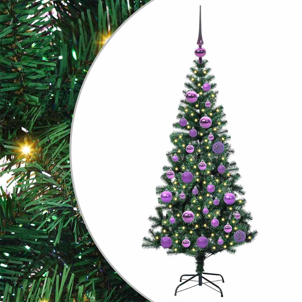 vidaXL Pre-Lit Lilac Baubles Green Artificial Christmas Tree 4ft Image 2