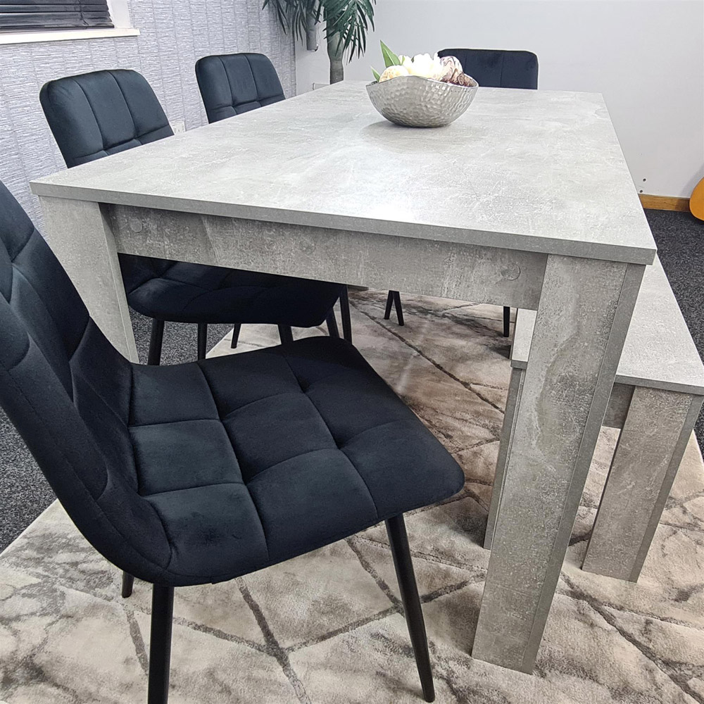 Portland Velvet 6 Seater Dining Set with Bench Stone Grey and Black Image 5