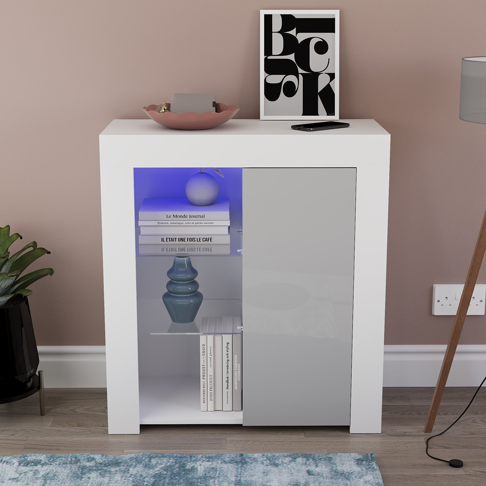 Vida Designs Azura Single Door White and Grey Sideboard with LED Image 6