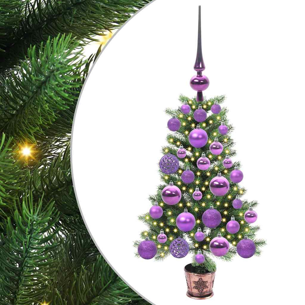vidaXL Pre-Lit Lilac Baubles Green Artificial Christmas Tree 2ft Image 2