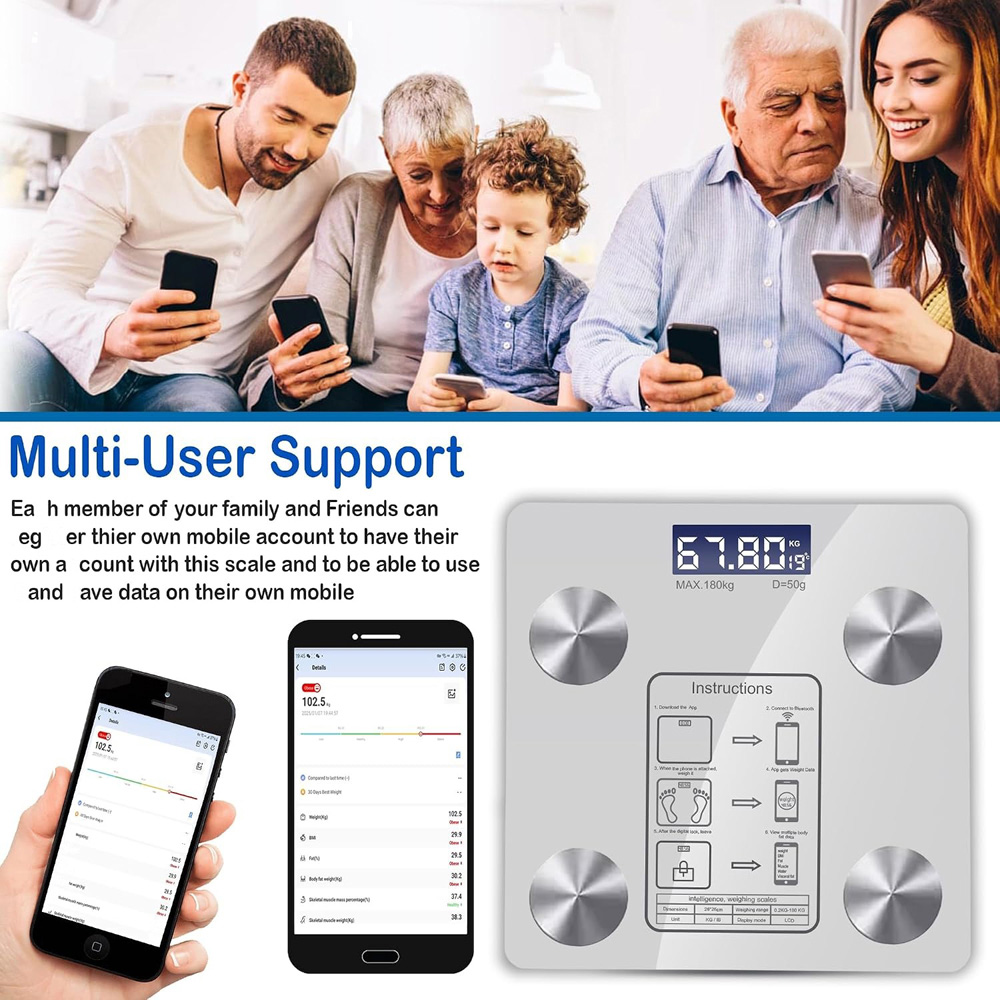 ATEK White Bluetooth Smart Body Fat Digital Bathroom Scale Image 5