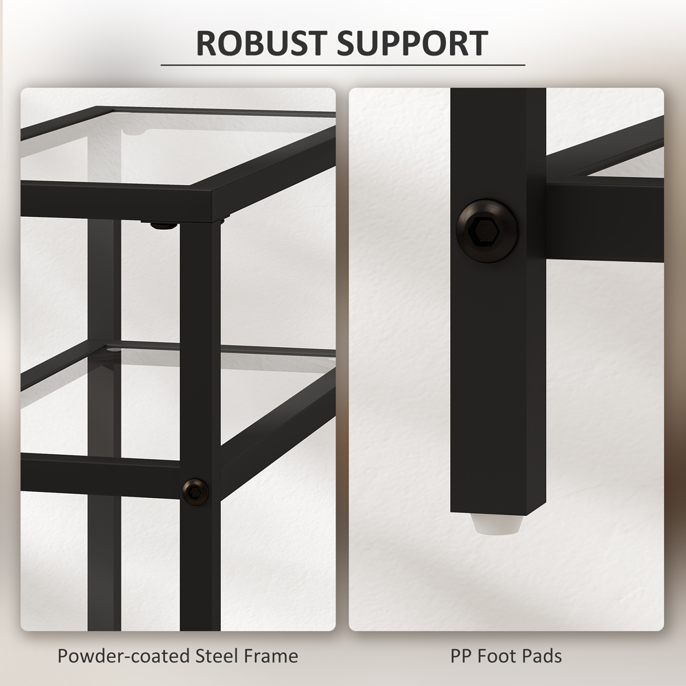 Portland Black Tempered Glass Tabletop Slim Side Table Image 5