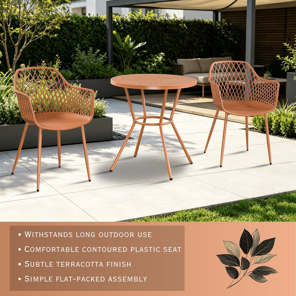 Core Products 2 Seater Terracotta Lattice Design Round Plastic Table Garden Bistro Set Image 7