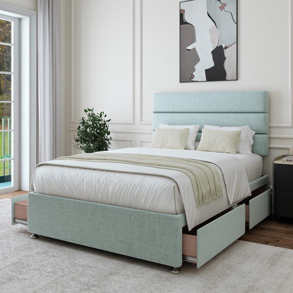 Bedmaster Small Double Duck Egg Linen 4 Drawer Divan Base Image 2