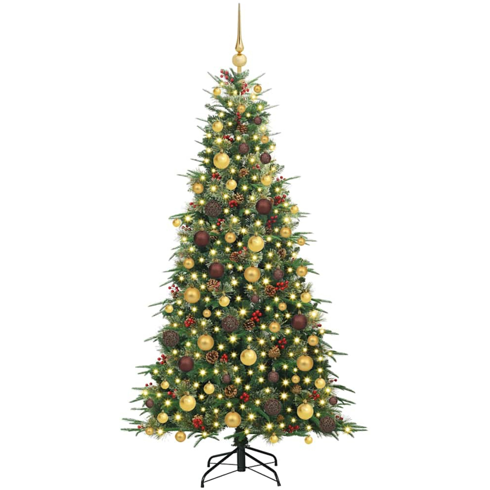 vidaXL Pre-Lit Rose Gold Baubles Green Artificial Hinged Christmas Tree 5ft Image 1