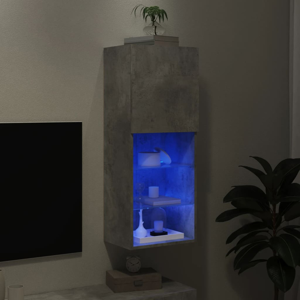 vidaXL Single Door 3 Shelf Concrete Grey Wall Mounted TV Cabinet with LED Lights Image 7