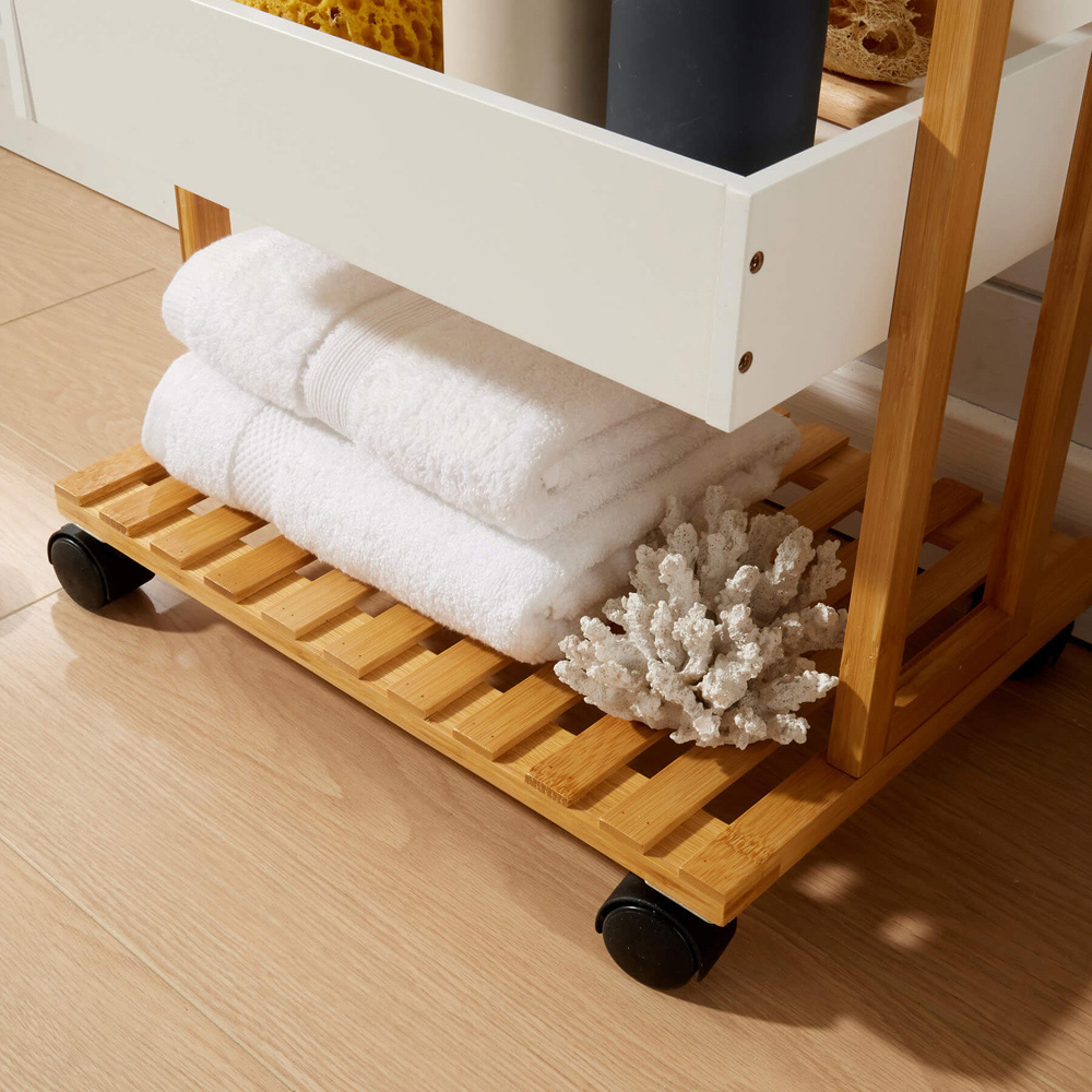 Home Source Oxford 4 Shelf White Bamboo Bathroom Trolley Image 4