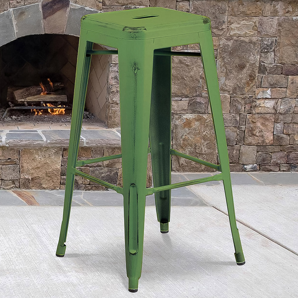 FWStyle Green Assembled Steel Bar Stool Set of 4 Image 1