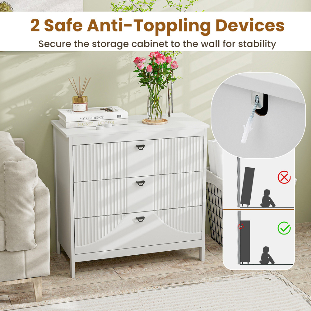Costway 3 Drawer White Dresser with Anti-Toppling Kit Image 6