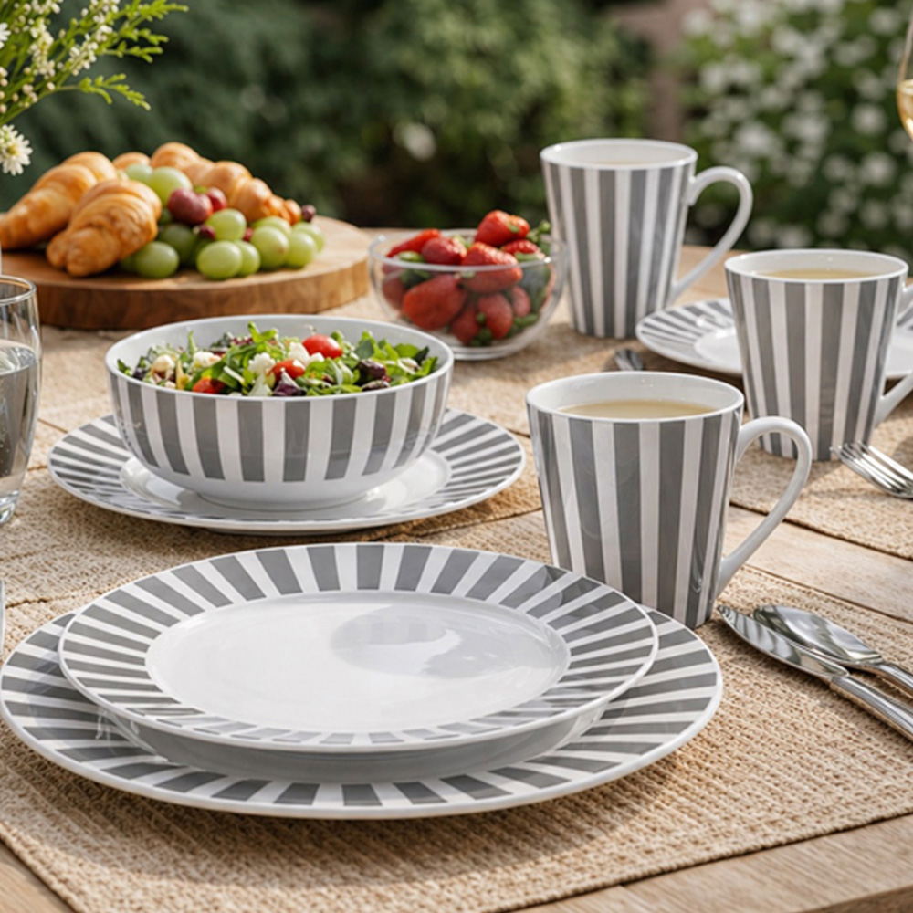 Waterside Grey Stripe 12 Piece Dinner Set Image 2