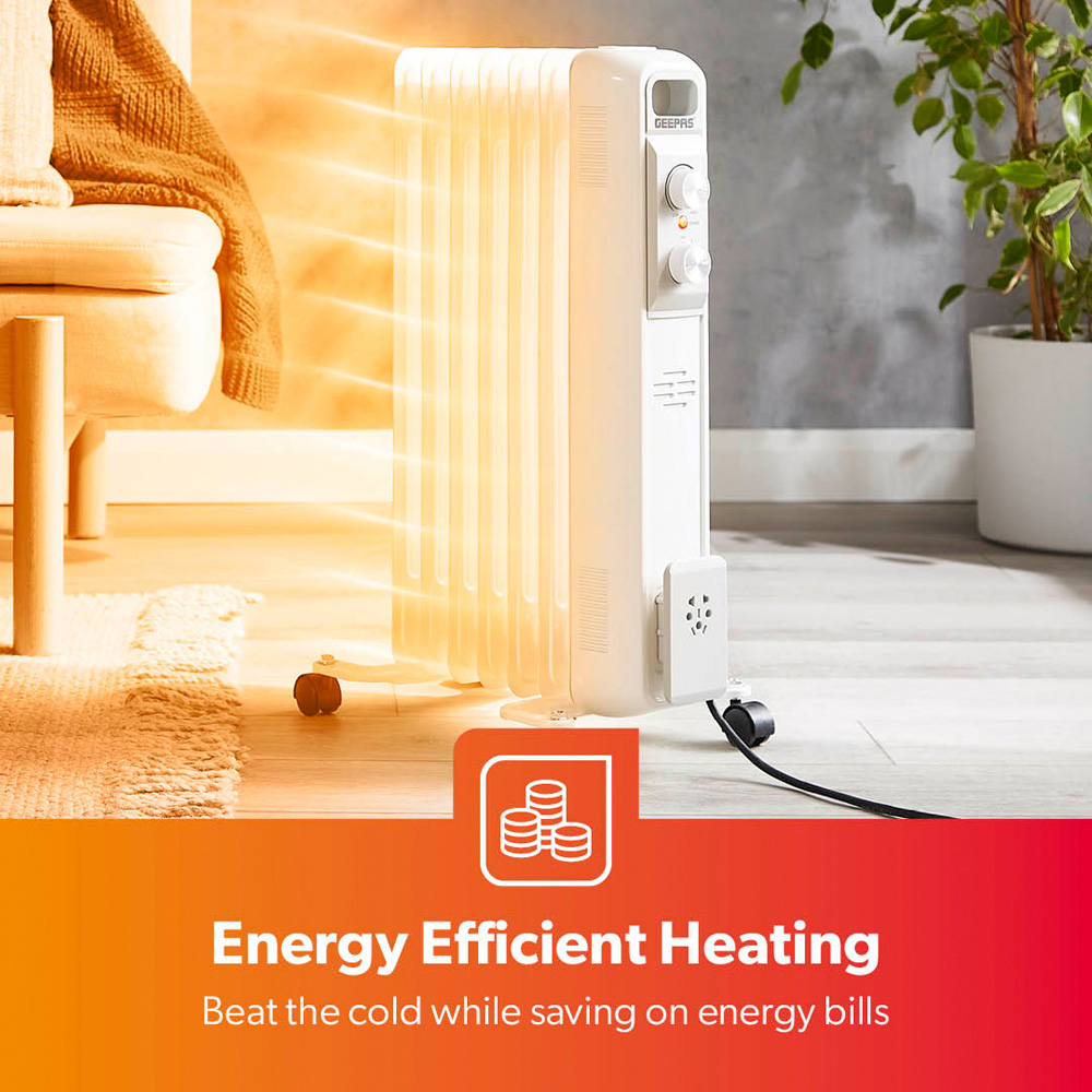 Geepas 7 Fin Portable Oil Filled Radiator Heater 1500W 640 x 320 x 140mm Image 6