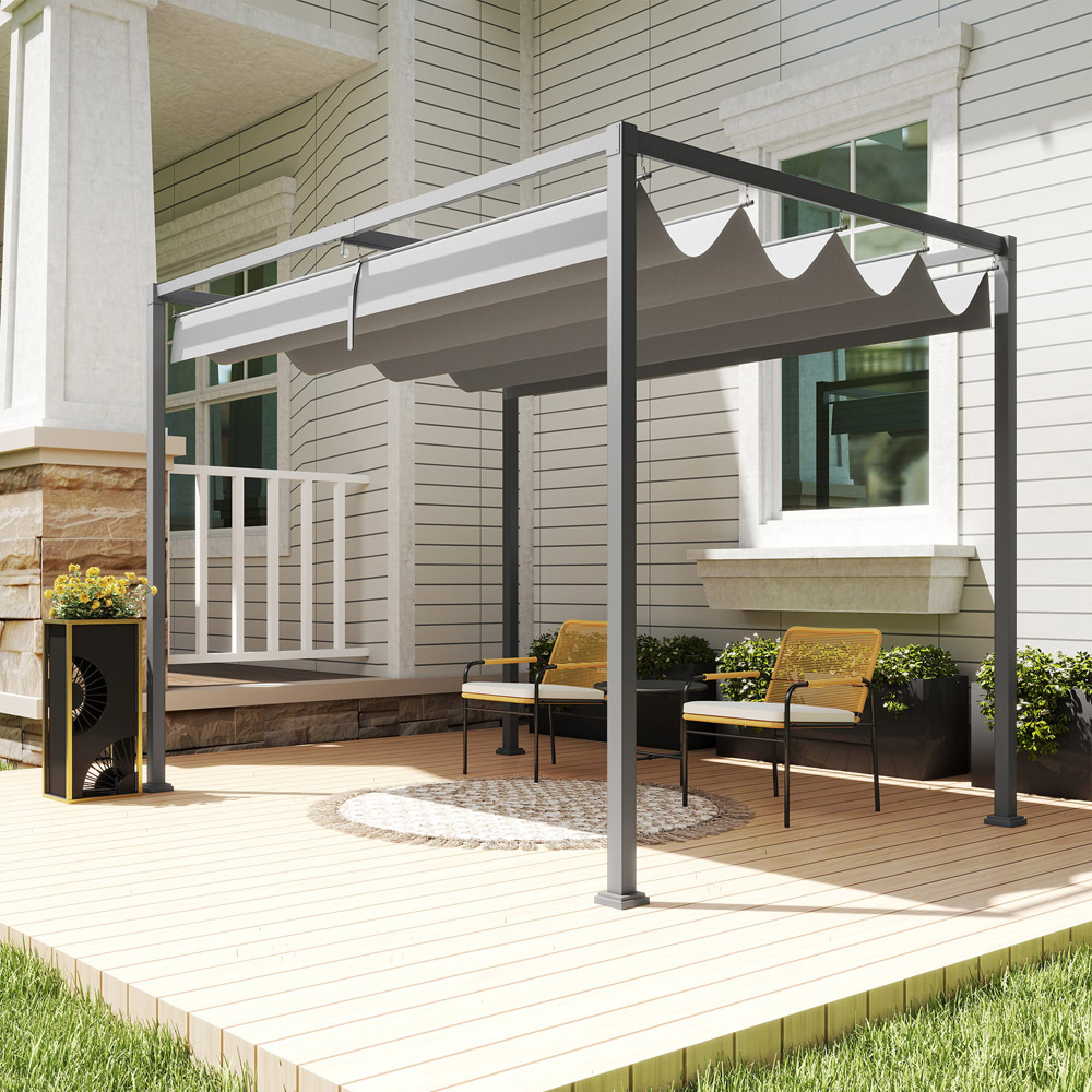 Outsunny 3 x 2m Grey Steel Frame Retractable Roof Pergola Image 3