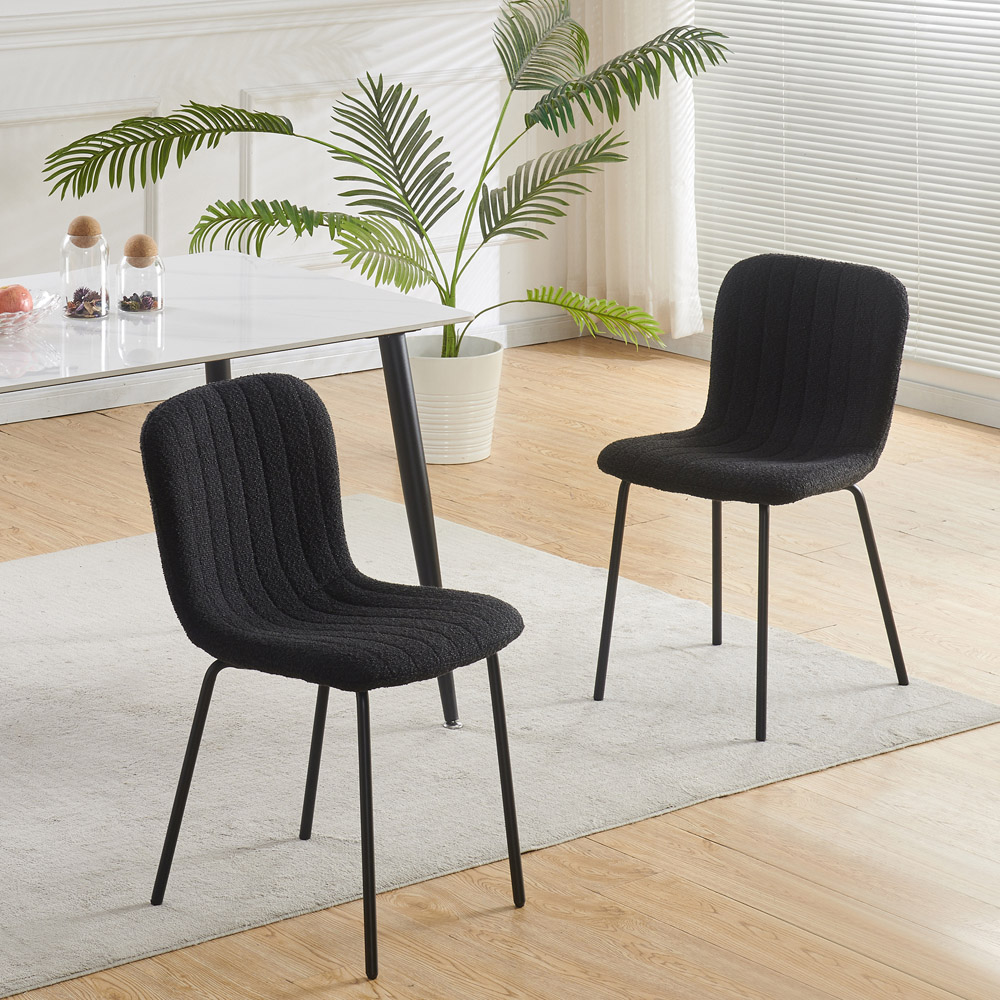 Bella Set of 2 Black Teddy Faux Fur Stitched Design Dining Chairs Image 6
