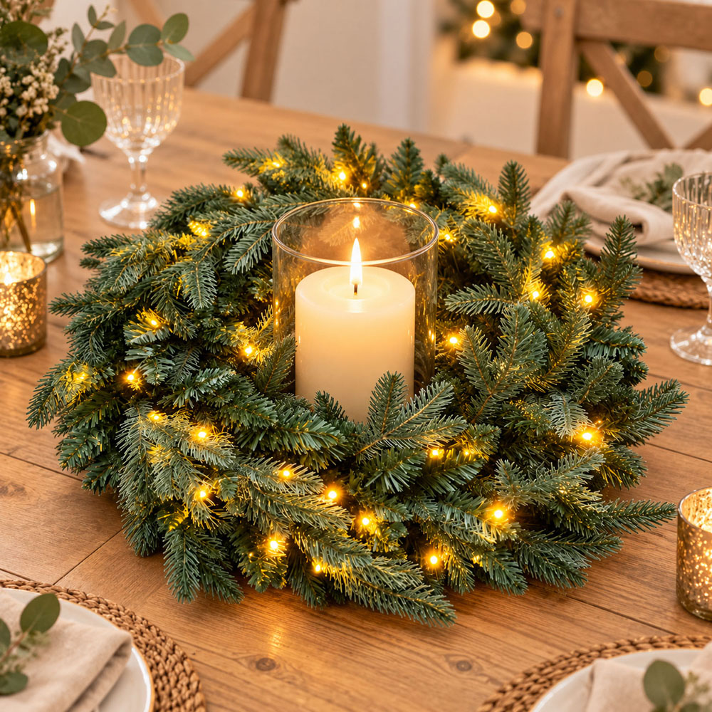 Neo Warm White LED Pre-Lit Artificial Fir Christmas Wreath 50cm Image 3