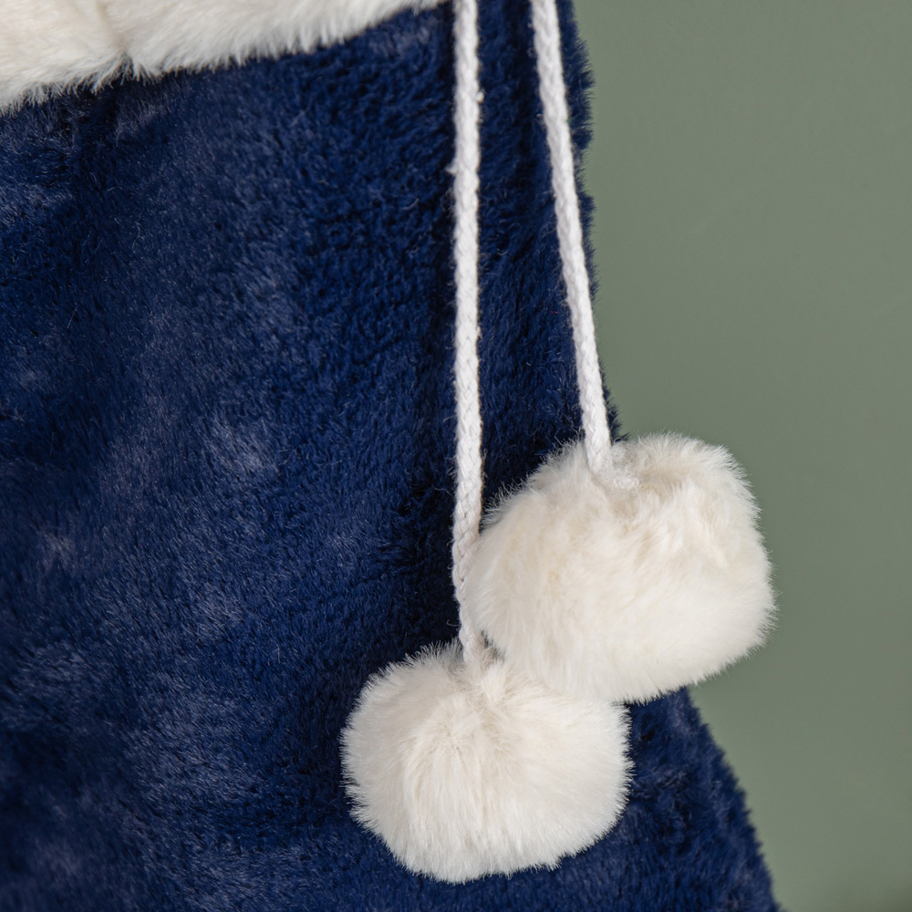 Samuel Alexander Blue Plush Hanging Christmas Stocking with Faux Fur Trim and Pom Poms 55cm Image 4