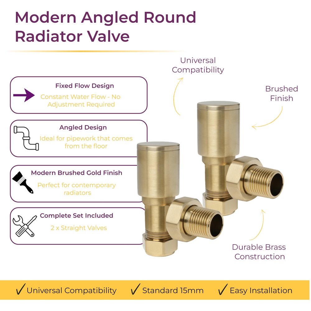 Go Bathrooms Gold Angled Radiator Valves 15mm 2 pack Image 3