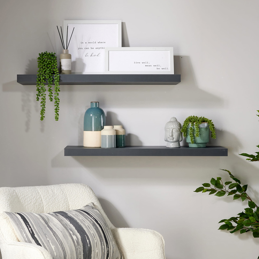 Home Source Cloud 80cm Grey Floating Wall Shelf Set of 2 Image 2