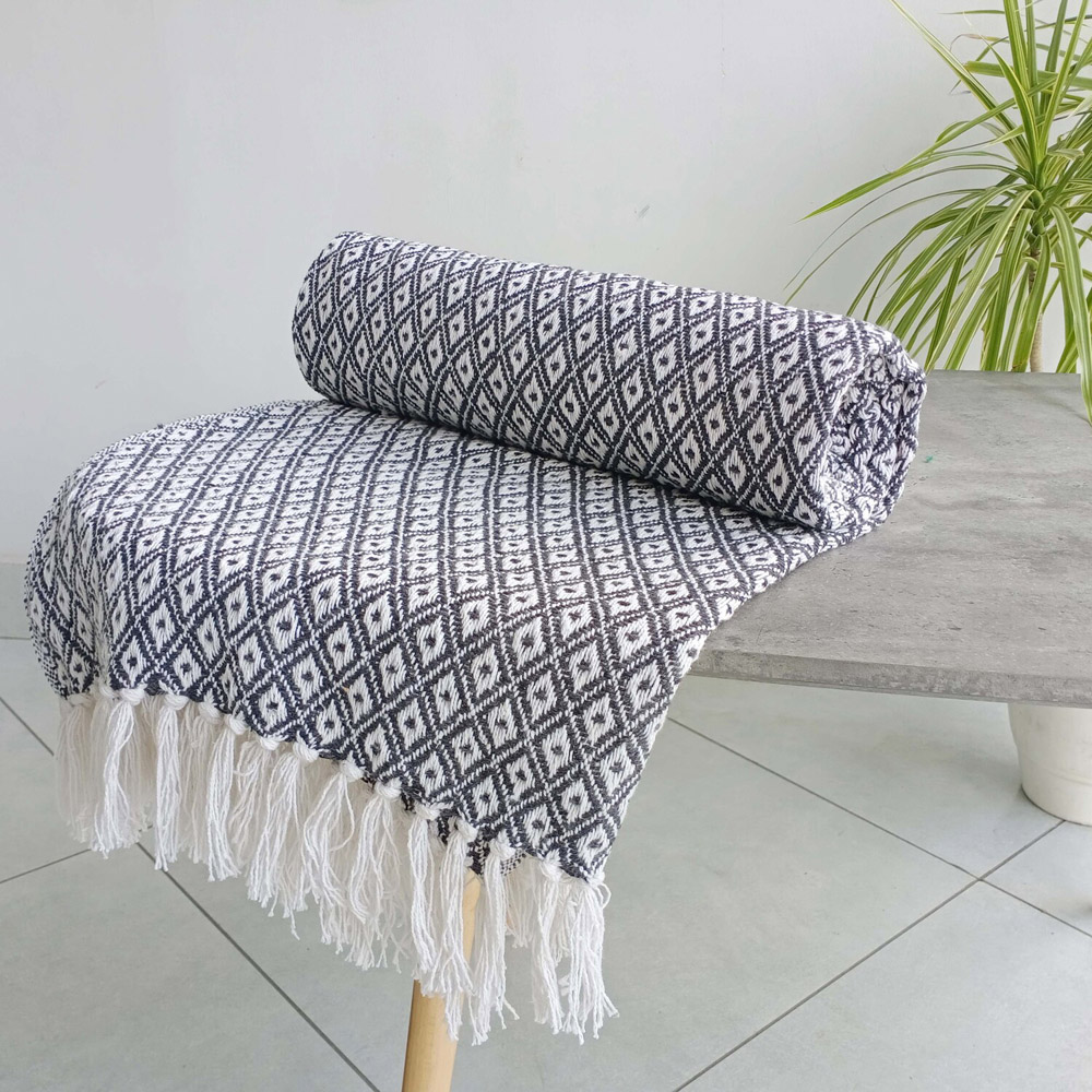 Rapport Home Grey Eden Recycled Cotton Geometric Throw 254 x 393cm Image 2