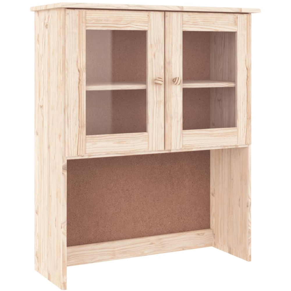 vidaXL 2 Glass Door 5 Drawer Single Shelf Natural Solid Pine Wood Highboard Image 3