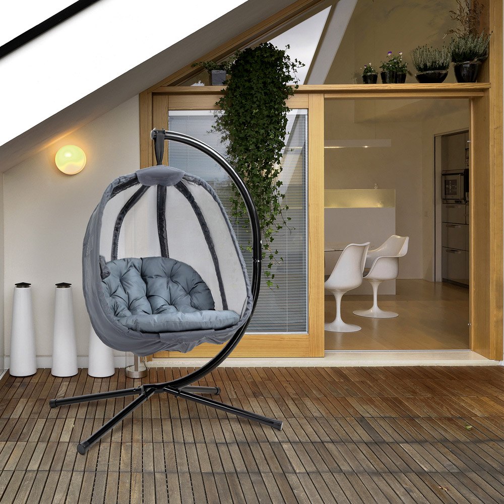 Outsunny Grey Hanging Egg Chair with Cushions Image 4