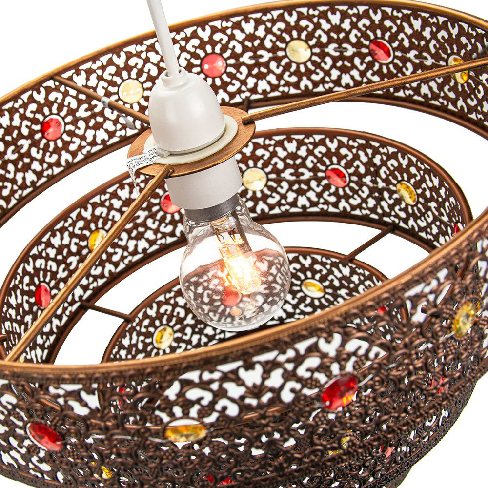 Happy Homewares 3 Tier Antique Bronze Moroccan Acrylic Gem Pendant Light Shade Image 4
