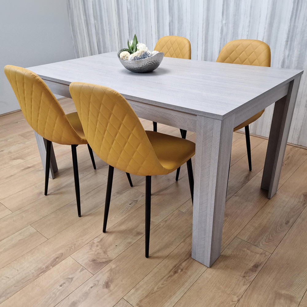 Kosy Koala 4 Seater Faux Leather Gem Pattern Rectangular Dining Set Grey and Mustard Image 1