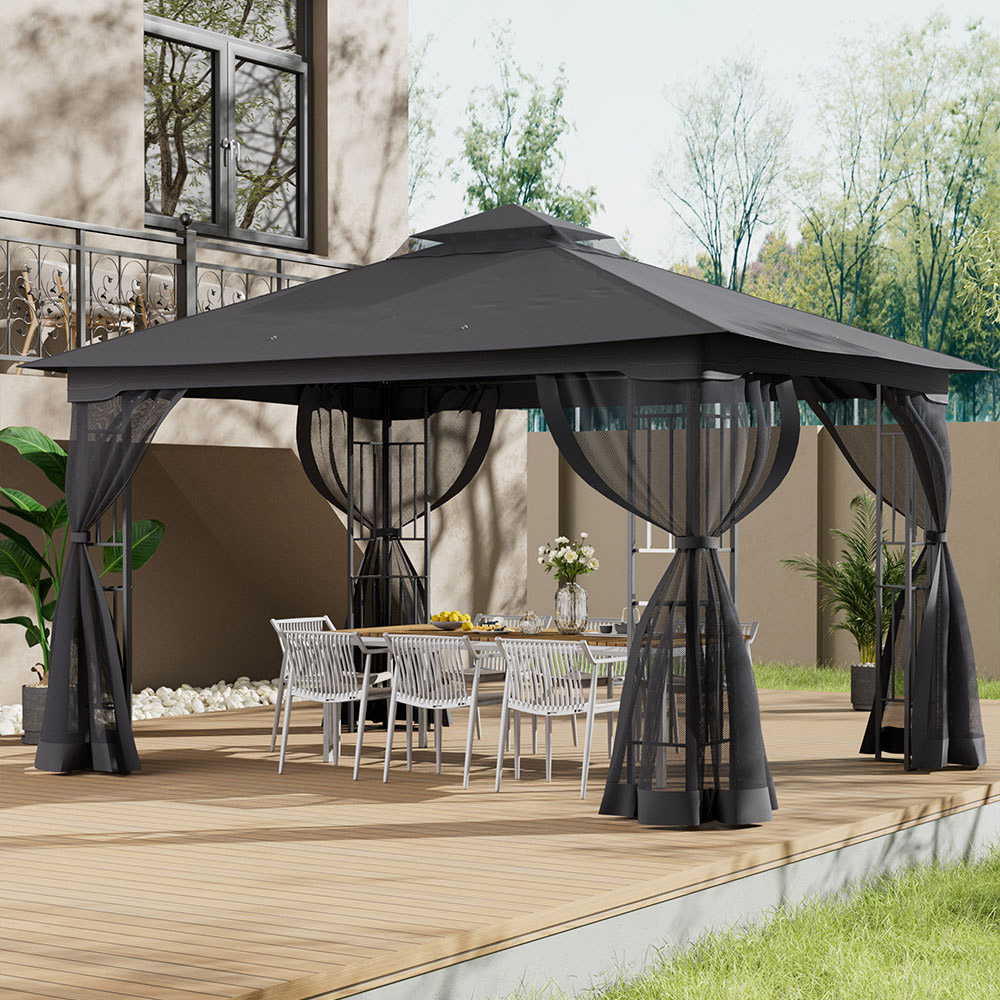 Living and Home 4 x 3m Garden Gazebo with Curtains Image 1