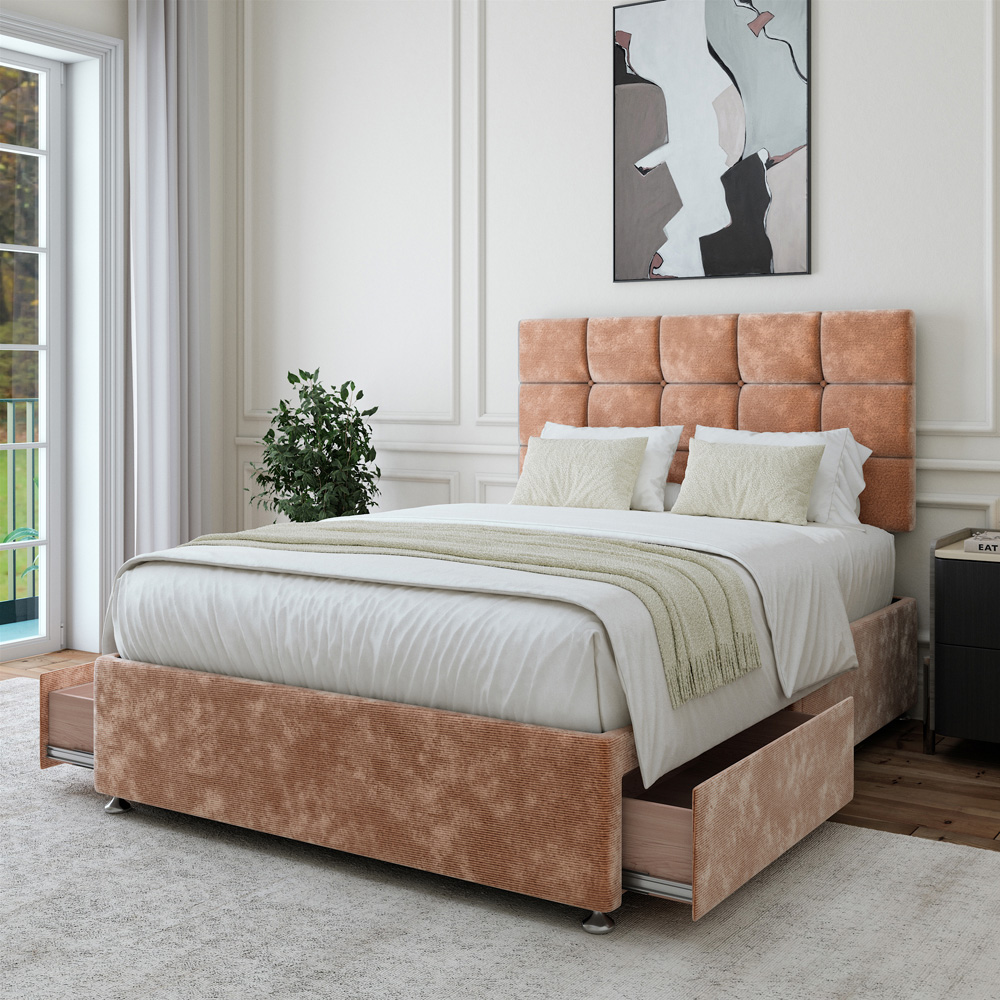 Bedmaster Single Mink Chenille 2 Drawer Divan Base with Pearl Headboard Image 2
