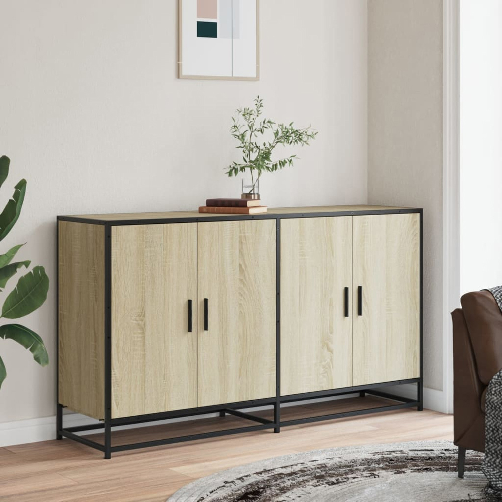 vidaXL 4 Door Sonoma Oak Wood and Metal Industrial Style Sideboard Image 8