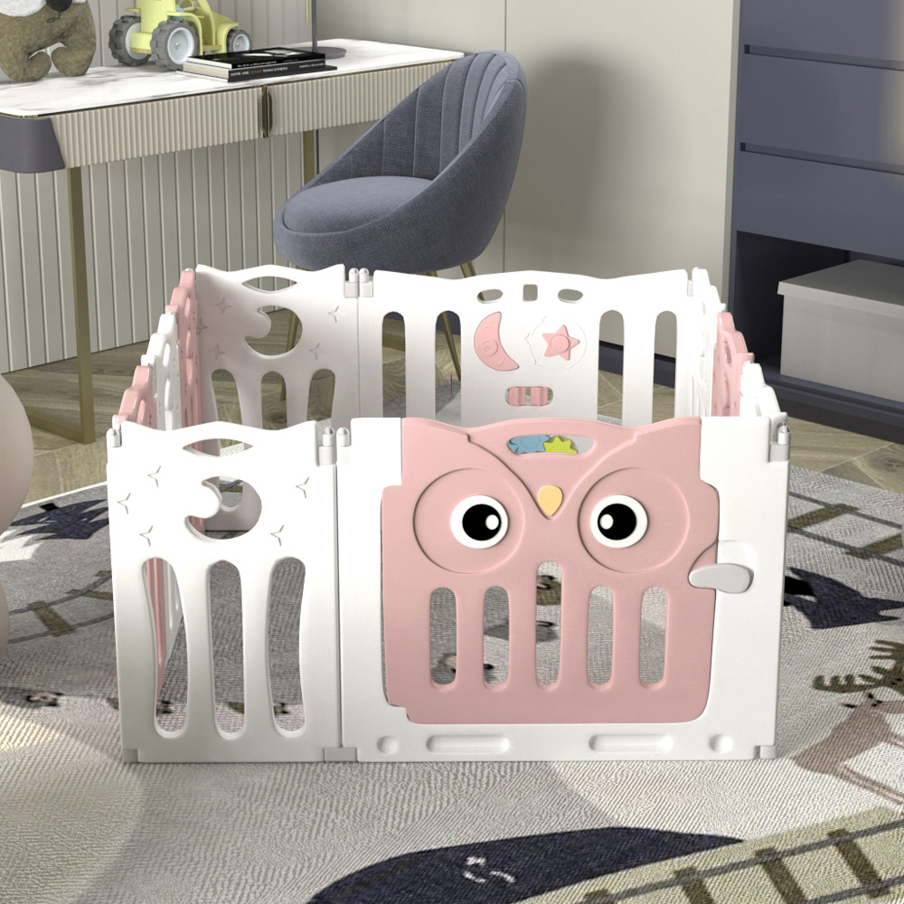 Living and Home White and Pink 10 Panel Foldable Kids Playpen Image 7
