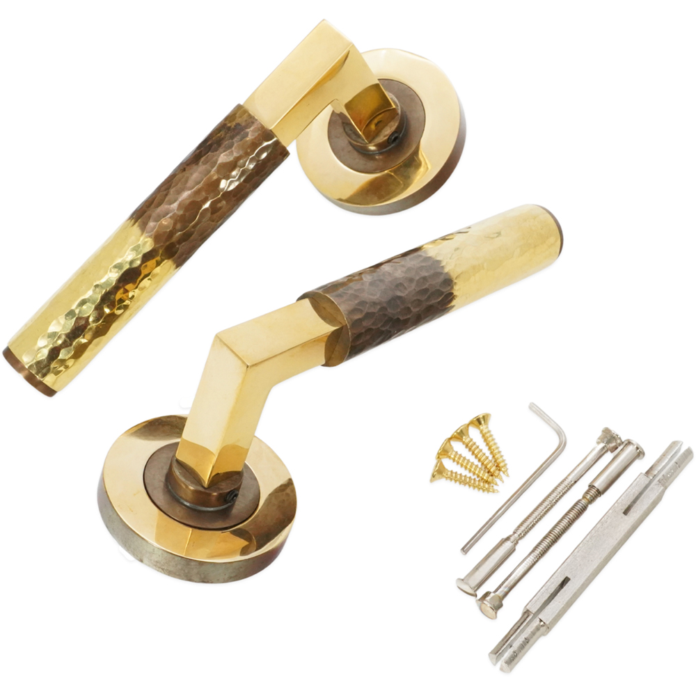 Spira Brass Hammered Knurlmond Aged Brass Lever on Rose Door Handle 2 Pack Image 4