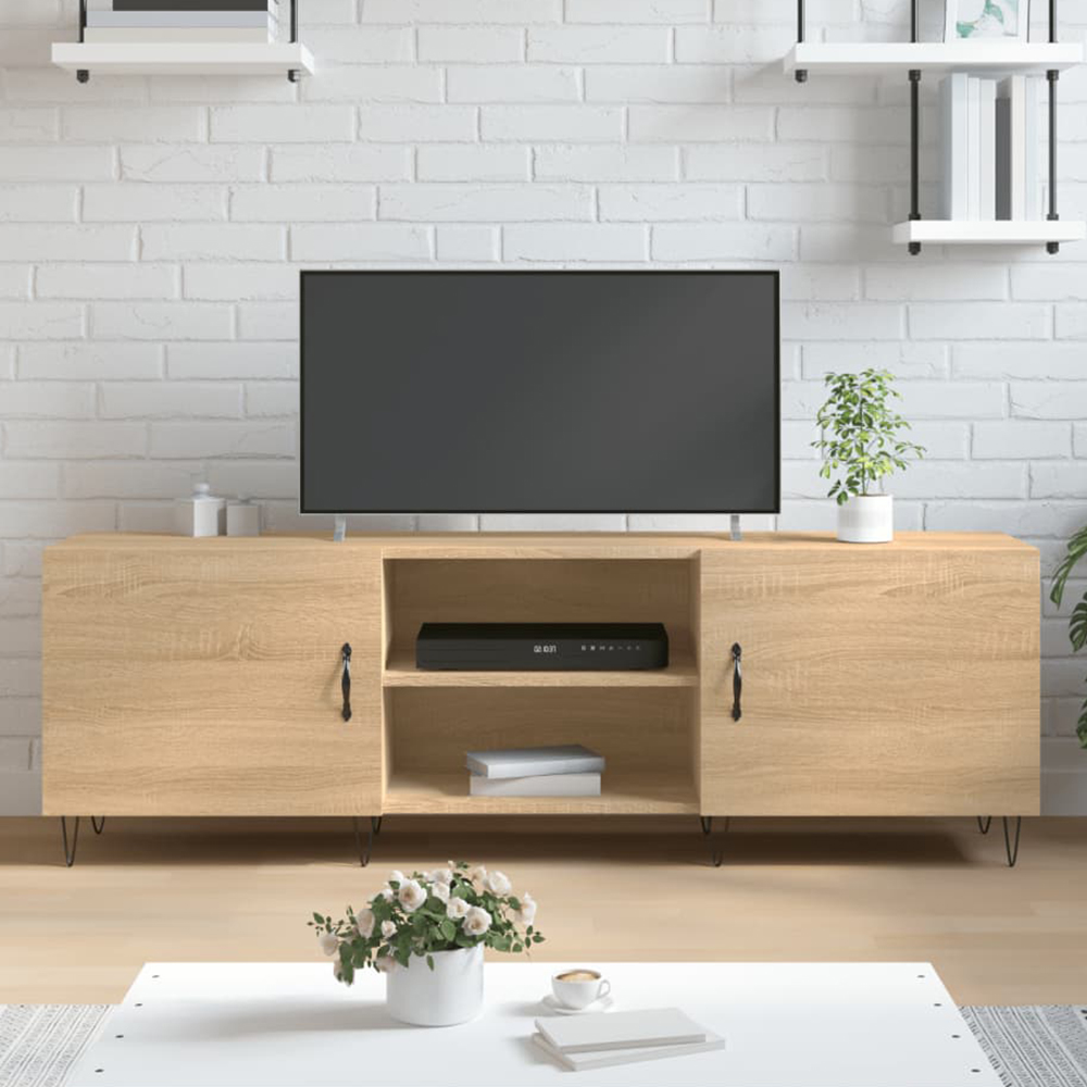 vidaXL 2 Door 2 Open Shelf Sonoma Oak TV Cabinet with Black Metal Legs Image 1