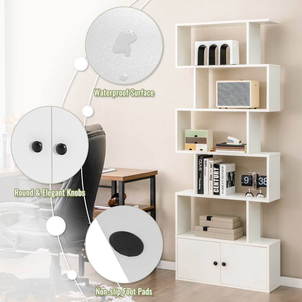 Costway 2 Door 5 Shelf White Bookcase Image 5