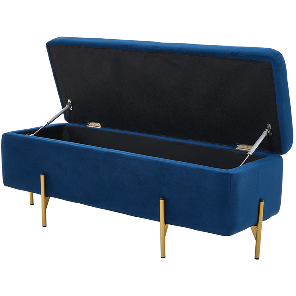 Living and Home Blue Flip Top Flannel Upholstered Storage Bench Image 3