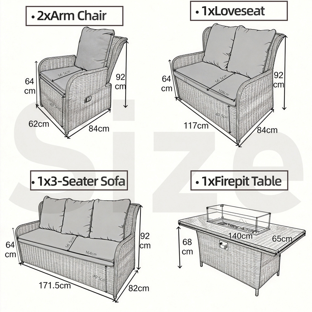 Furniture One 7 Seater Rattan Garden Furniture with Fire Pit Table Image 7
