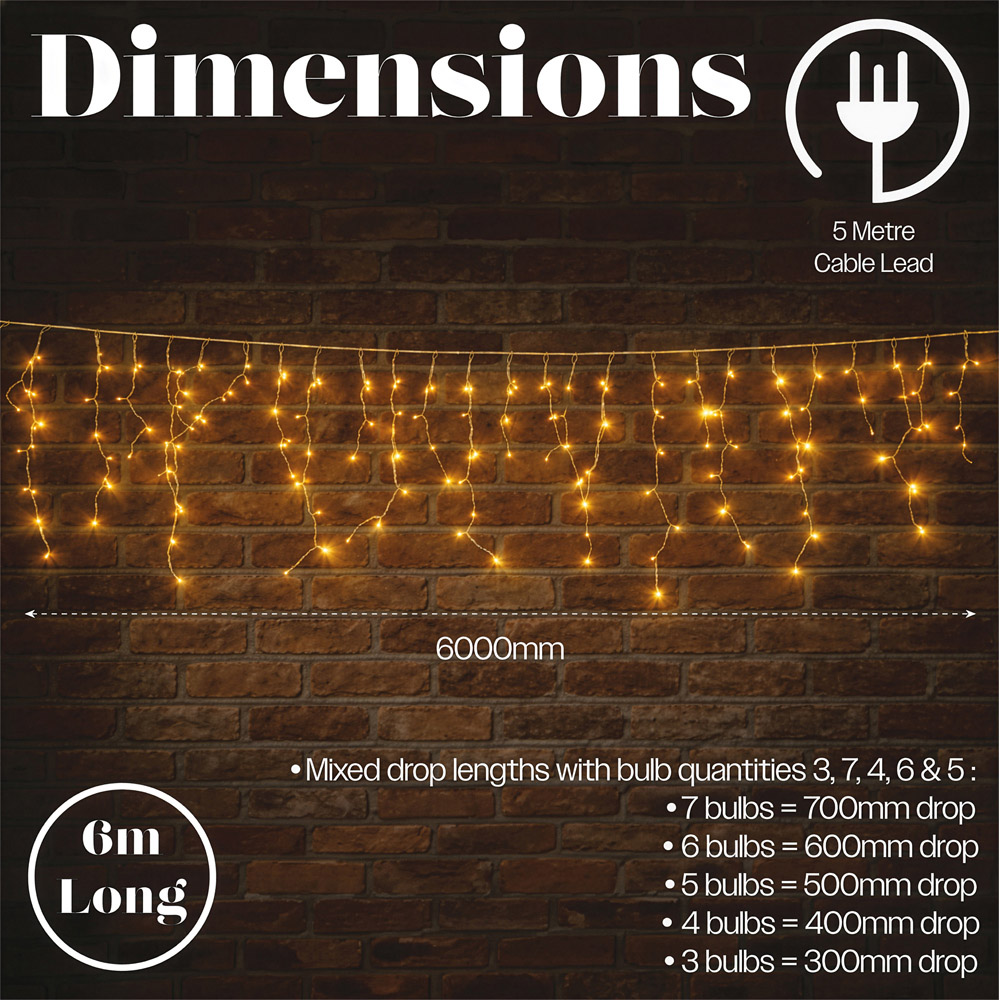 Xmas Haus 320 Warm White LED Icicle String Light 6.3m Image 6