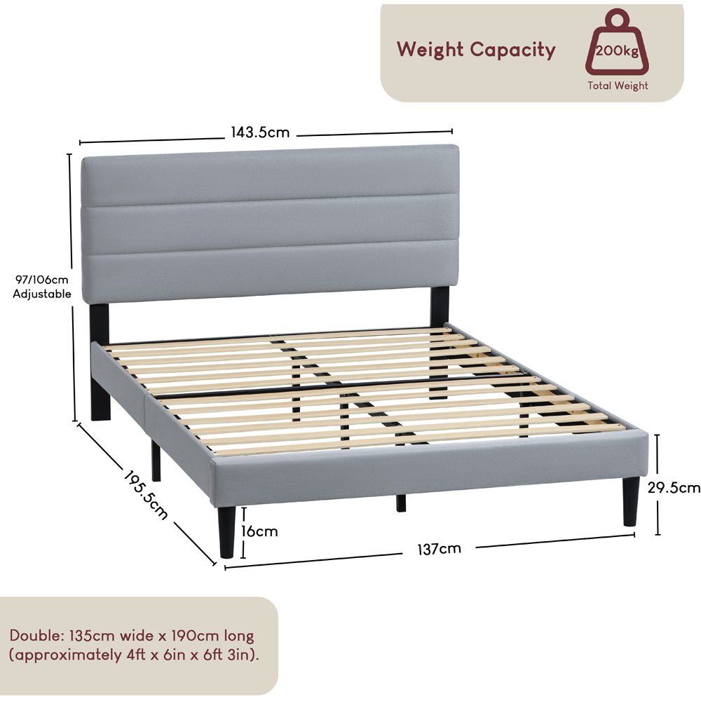 VIDA DESIGNS Vandura Double Light Grey Linen Fabric Bed with Memory Foam Bonnell Spring Mattress Image 9