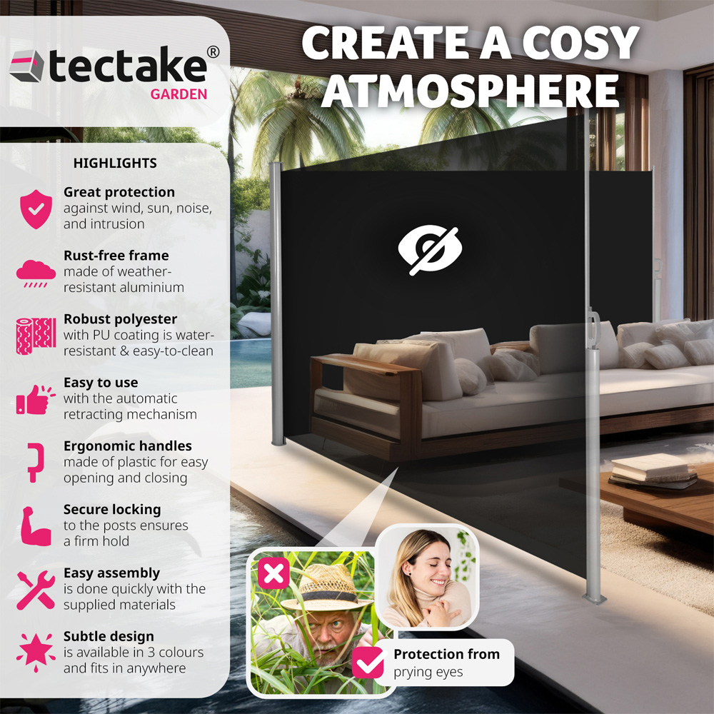 tectake Black Double Sided Retractable Side Awning 1.8 x 6m Image 6