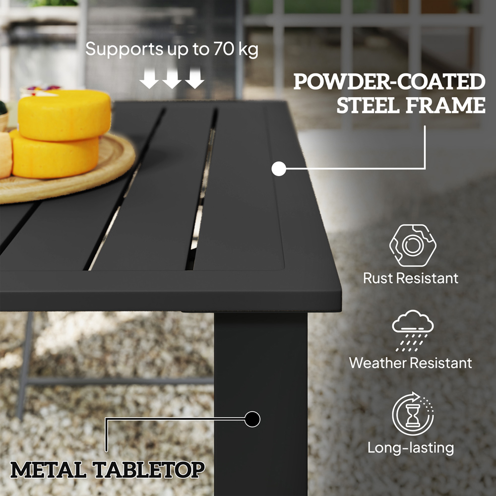 Outsunny 6 Seater Slatted Garden Dining Table with Parasol Hole Black Image 5