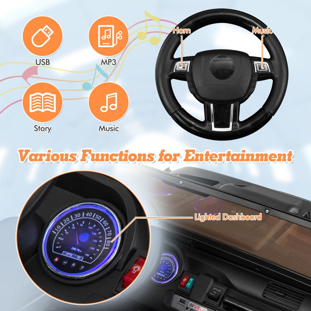 Costway 2 Seater Black Ride On Car with Remote Control and Horn Image 5