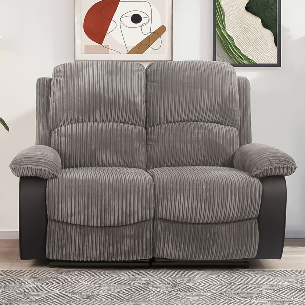 Brooklyn 2 Seater Grey Jumbo Cord Recliner Sofa Image 1