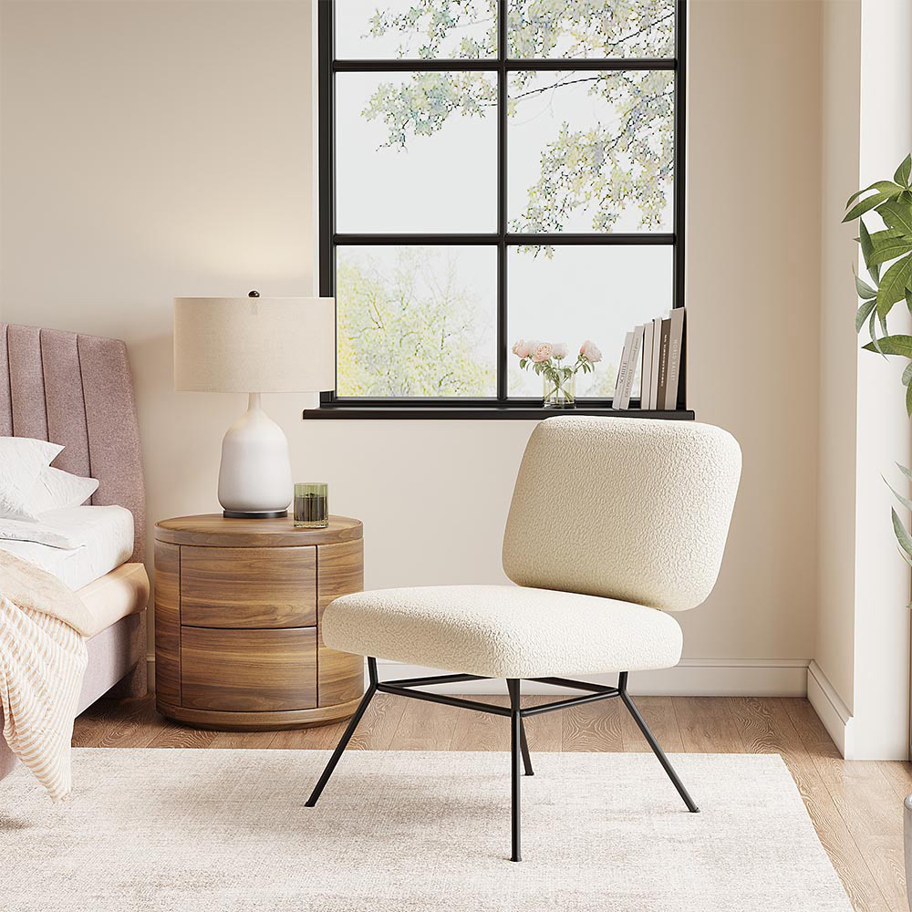 Living and Home Beige Faux Wool Accent Chair Image 7