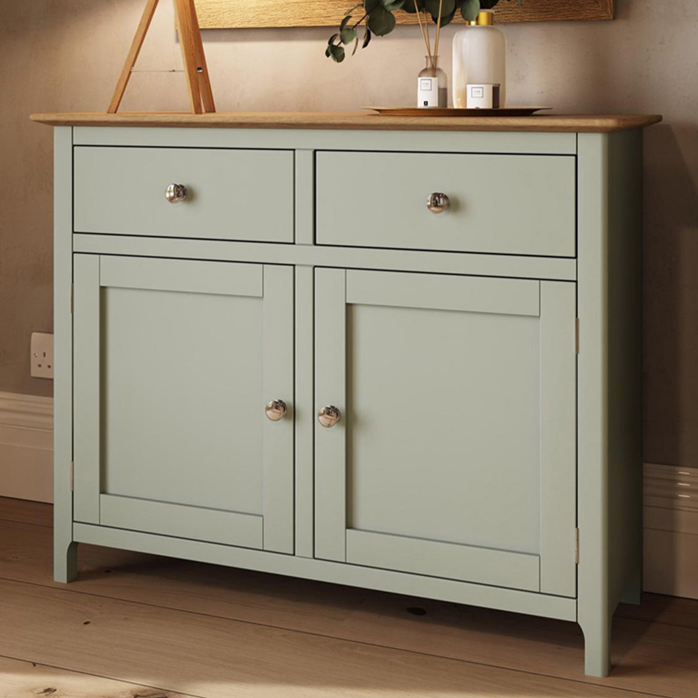 FWStyle Taberno 2 Drawer 2 Door Sage Green and Oak Sideboard Image 1