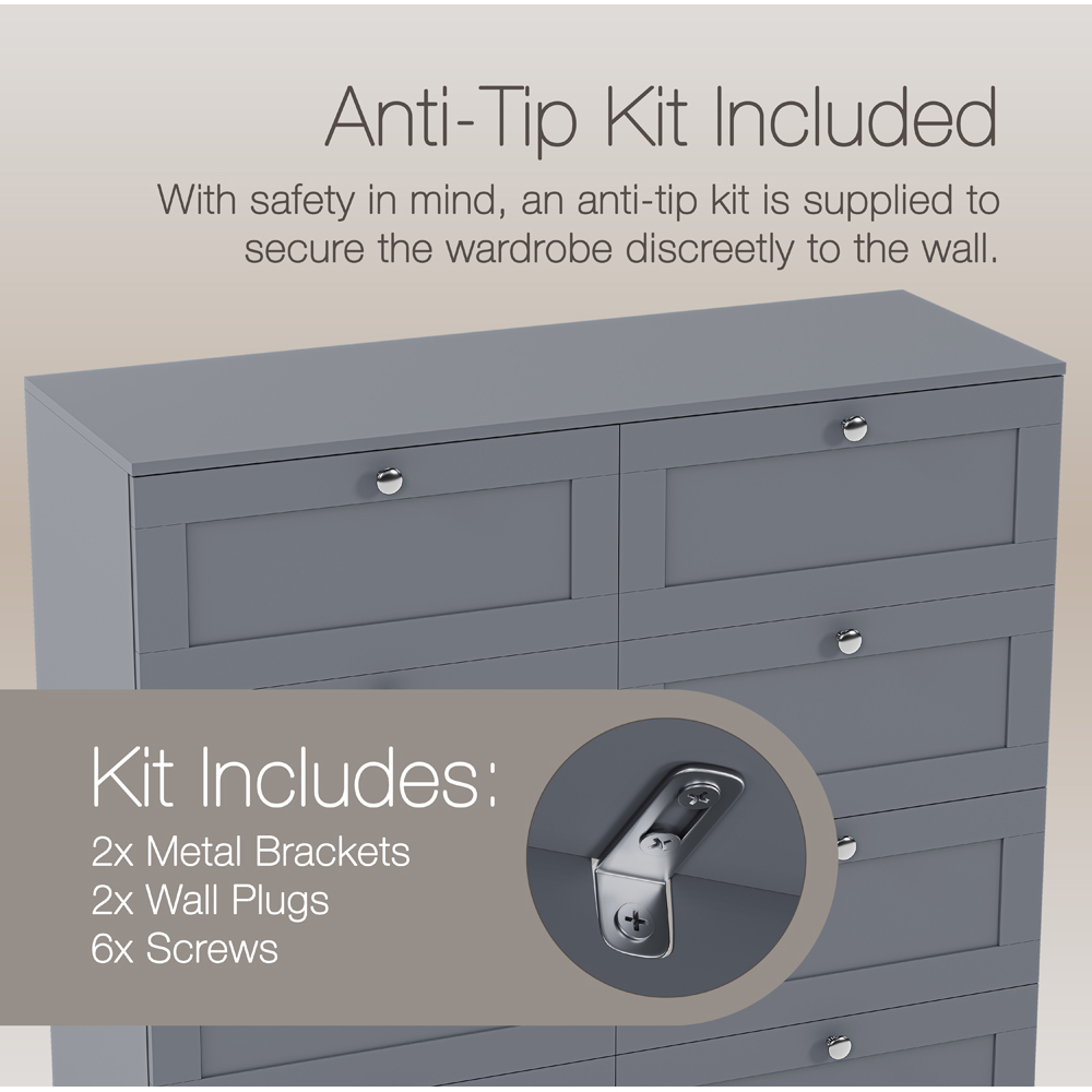 VIDA DESIGNS Altino 8 Drawer Grey Shaker-Style Chest of Drawers Image 8