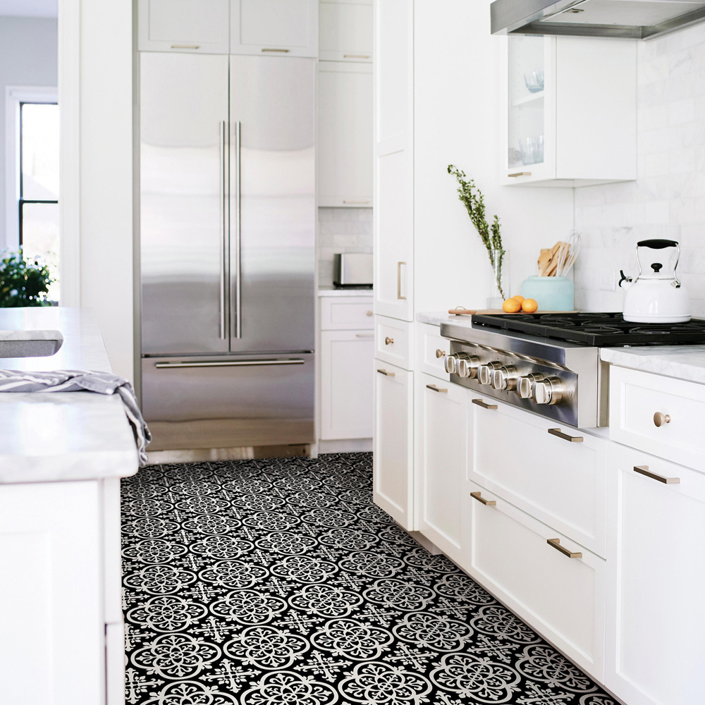 Floorpops Gothic Black and White Peel and Stick Floor Tile 30.48 x 30.48cm 10 Pack Image 7