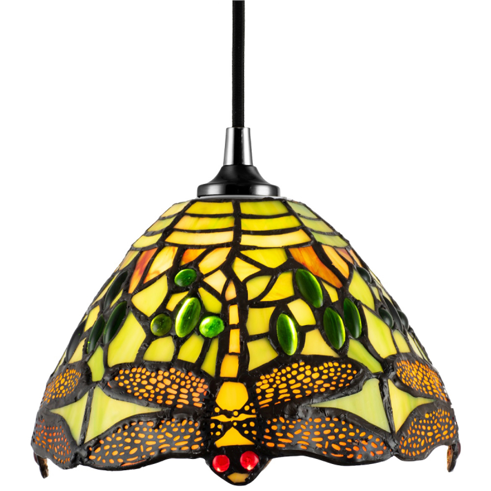 Happy Homewares Green Stained Glass Dragonfly Tiffany Pendant Lighting Shade Image 3