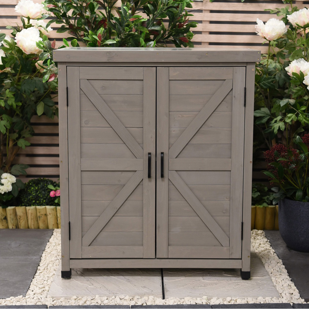 Garden Gear 2 Door Grey Wooden Garden Storage Cabinet Image 6