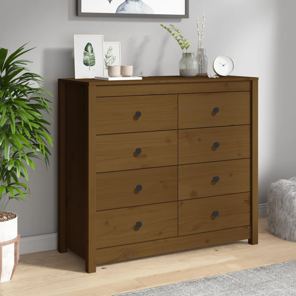 vidaXL 8 Drawer Honey Brown Solid Pine Wood Sideboard Image 9