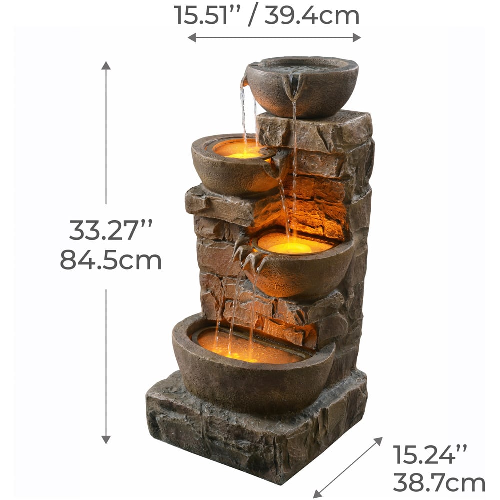 Teamson Home 4-TierLED Brown Cascading Bowl Stone Outdoor Waterfall Fountain Image 7